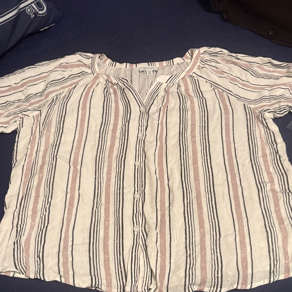 AB Studio Women's Striped Blouse - White, Pink, Black